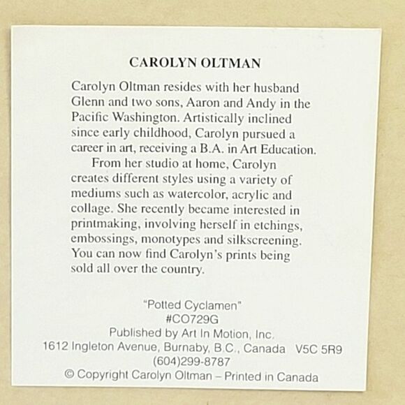 Vintage Carolyn Oltman Floral Framed Art "Potted Primrose" & "Potted Cyclamen" - Picture 7 of 7